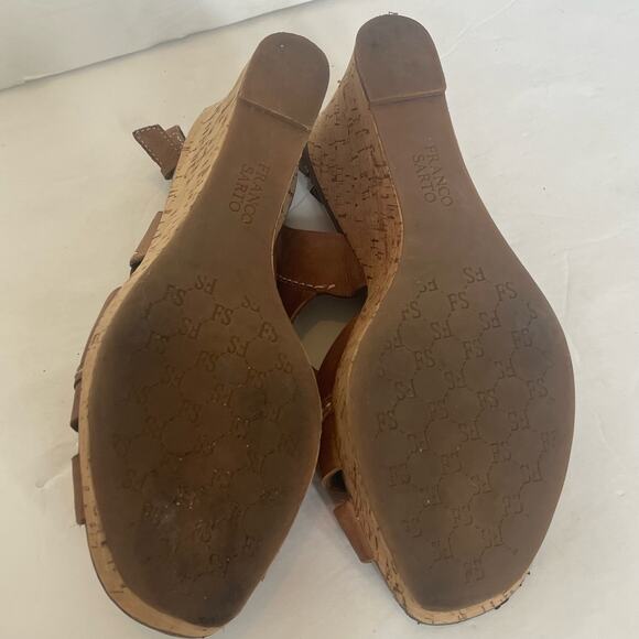 Franco Sarto Cadmus Size 9M Brown Sling Back Wedge Cork Heel Shoes Sandals - Picture 5 of 6
